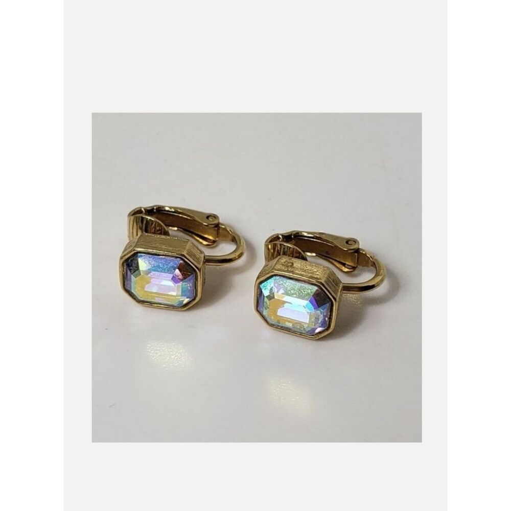 VINTAGE AVON Aurora Borealis Enamel-cut Clip-on Earrings